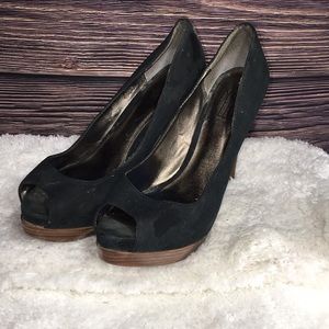 Pelle moda black suede heels peep toe
